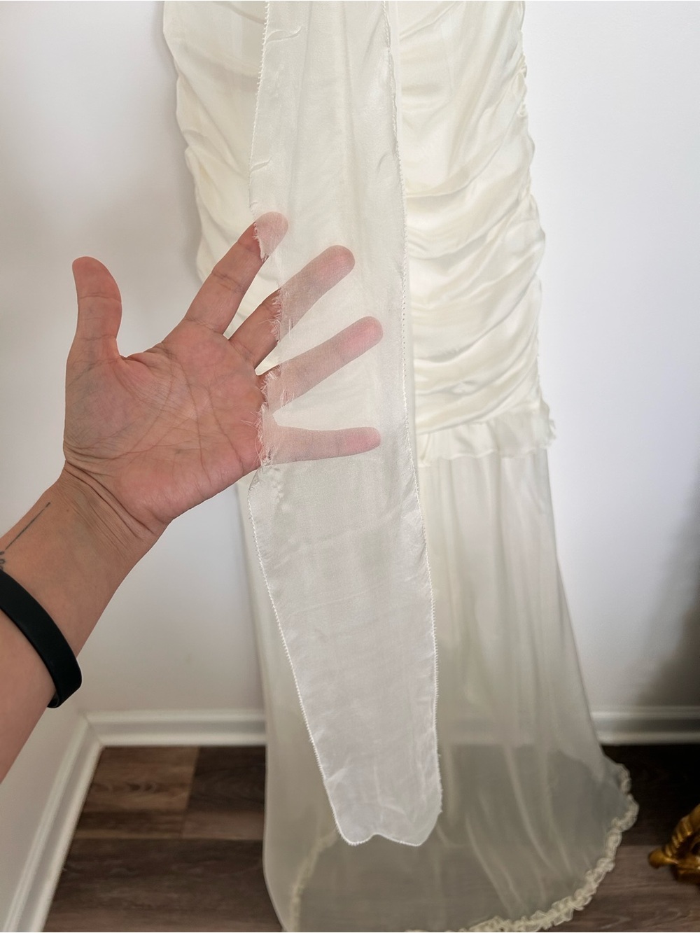 For Love & Lemons Bridal Ruched Satin Puff Sleeve Mini Dress Ivory S - Picture 13 of 16